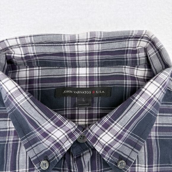 John‎ Varvatos Shirt Mens Size Large Blue Purple Plaid Button Up Casual Travel - Picture 6 of 10
